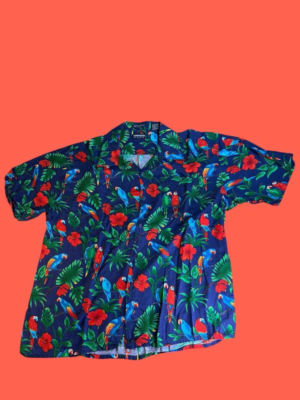 Vintage Hawaiian Pace Men's XL Rayon Tropical Parrot Hibiscus Aloha Shirt